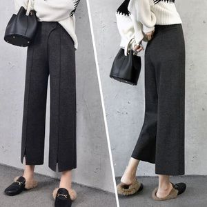 Wide leg high waisted wool pants